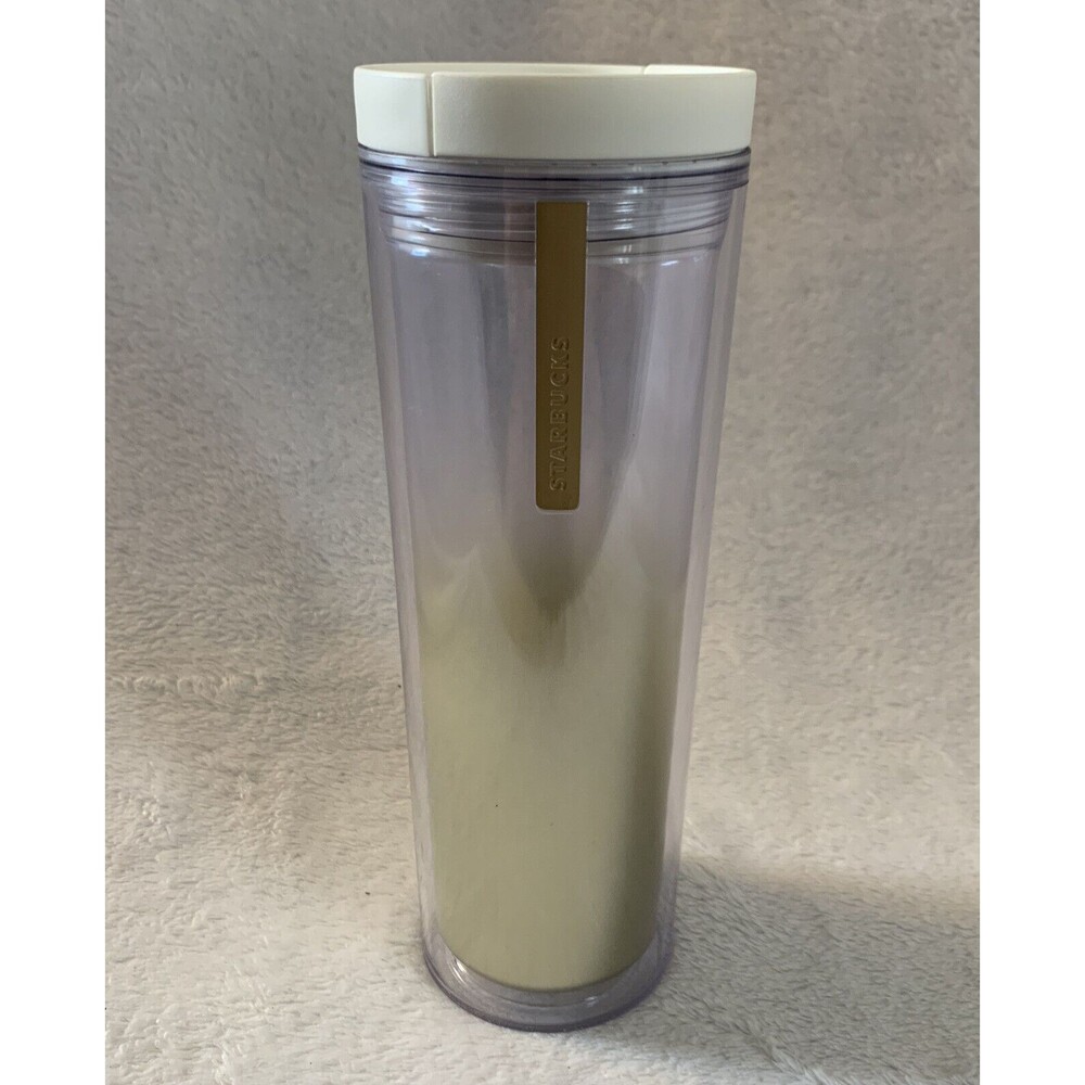 Starbucks Coffee‎ Travel Tumbler 2013 16 oz Clear Gold Frost Rare Find